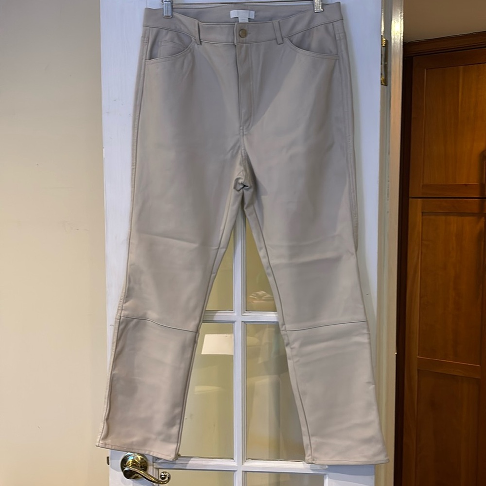 H&M Tan Vegan Leather Straight-Leg Pants, Size 14 US